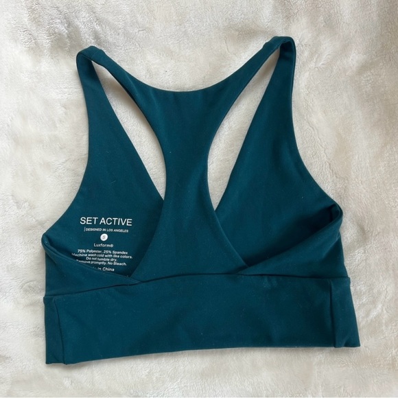 SET Active Teal Sports Bra Luxform Racer V in Jersey - Picture 2 of 3
